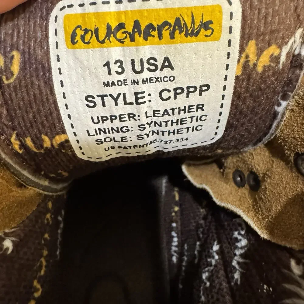 Cougar Paws Men’s Roofing Ankle Boots Nubuck Leather Lace-Up Brown/Black 13 CPPP